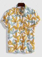 Short Sleeve Tropical Leaves Print Vacation Shirt Xxl White