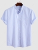 Short Sleeve Vertical Stripe Pocket Office Shirt Xxl Light blue