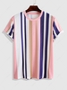 Short Sleeve Vertical Striped Print Casual T-shirt Xxl Multi s