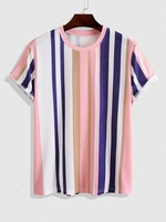 Short Sleeve Vertical Striped Print Casual T-shirt Xxl Multi s