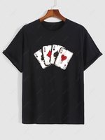 Short Sleeves Poker Pattern Casual T-shirt Xxl Black