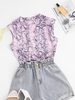 Shoulder Pad Snake Print Keyhole Back Blouse Xs Light pink