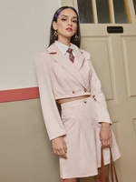 Shoulder Padded Lapel Crop Blazer Xl Light coffee