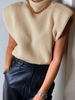 Shoulder Padded Mock Neck Vest Sweater M Light coffee