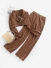 Shoulder Padded One Button Straight Pants Set S Coffee