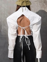 Shoulder Padded Tie Backless Pocket Shirt S White