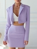 Shoulder Pads Cropped Matching Blazer and Skirt Set S Purple