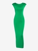 Shoulder Pads Open Back Ruched Bodycon Long Dress M Green