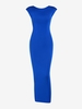 Shoulder Pads Open Back Ruched Bodycon Long Dress S Blue