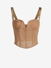 Shoulder Strap Back Zipper Plunge Sheer Corset L Light coffee
