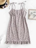 Shoulder Tie Ditsy Print Ruffled Hem Sundress S White