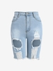 Shredded Distressed Denim Bermuda Cutoff Shorts S Light blue