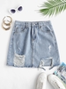 Shredded Distressed Frayed Denim Mini Skirt M Light blue