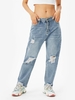 Shredded Distressed Frayed Straight Jeans S Blue