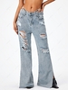 Shredded Distressed Split Hem Flare Jeans L Blue
