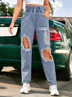 Shredded Ripped Cut Out Paperbag Jeans M Light blue