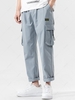 Side Flap Pocket Letter Patch Pants L Blue gray