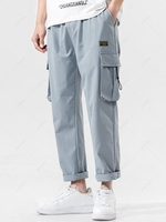 Side Flap Pocket Letter Patch Pants S Blue gray