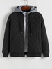 Side Pocket Design Argyle Quilted Hooded Jacket M Black