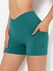 Side Pocket Design Solid Color Sport Shorts L Deep green