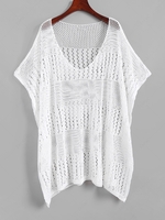 Side Slit Crochet Knit Cover Up Top White
