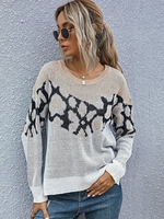Side Slit High Low Leopard Panel Sweater M