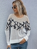 Side Slit High Low Leopard Panel Sweater S