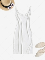 Side Slit Ribbed Bustier Slinky Dress M White