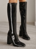 Side Zip Chunky Heeled Knee High Boots