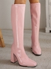 Side Zip Chunky Heeled Knee High Boots