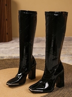 Side Zip Chunky Heeled Knee High Boots