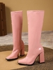 Side Zip Chunky Heeled Knee High Boots