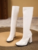 Side Zip Chunky Heeled Knee High Boots