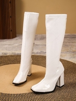 Side Zip Chunky Heeled Knee High Boots