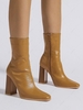 Side Zip Chunky Heeled Square Toe Mid-calf Boots
