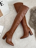 Side Zip Embossed Chunky Heeled Over-the-knee Boots