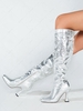 Side Zip Metallic Glitter Sparkle Kitten Heeled Knee High Boots