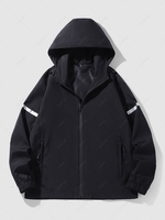 Side Zip Pocket Casual Hooded Jacket M Black