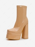 Side Zip Solid Square Toe Platfrom Ankle Boots