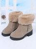 Side Zip Warm Faux Fur Panel Chunky Heeled Boots