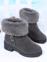 Side Zip Warm Faux Fur Panel Chunky Heeled Boots