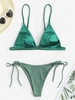 Silky Braided Strap Ribbed Cheeky Bikini Swimwear Green