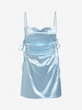 Silky Cinched Side Cowl Front Slip Dress M Light blue