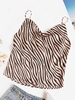 Silky Cowl Front Zebra Print Cami Top L Coffee