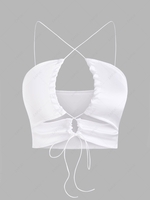 Silky Crossover Lace-up Pully Top L White