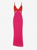 Silky Cut Out Two Tone Slip Midi Dress L Red
