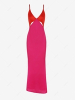 Silky Cut Out Two Tone Slip Midi Dress M Red