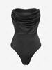 Silky Draped Cowl Front Strapless Bodysuit L Black