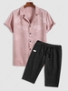 Silky Lapel Collar Jacquard Shirt And Bermuda Shorts Two Piece Set Light pink