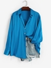 Silky Loose Button Up Shirt S Blue